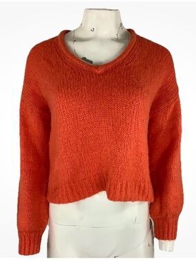 Madewell Sz XXS Balloon Sleeve Pullover Sweater Orange Alpaca Blend Casual